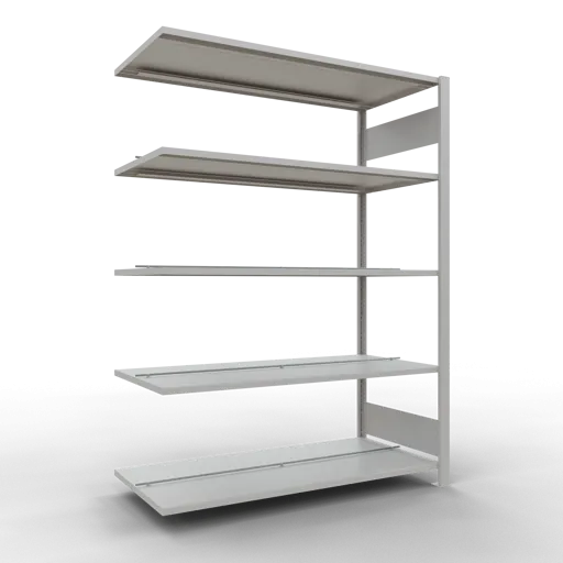 Schulte Büro-Fachbodenregal MULTIplus150 Stecksystem mit Mittelanschlag | Anbauregal | Fachlast 150kg | 180x130x60cm | 5 Ebenen | Beidseitig nutzbar | Lichtgrau