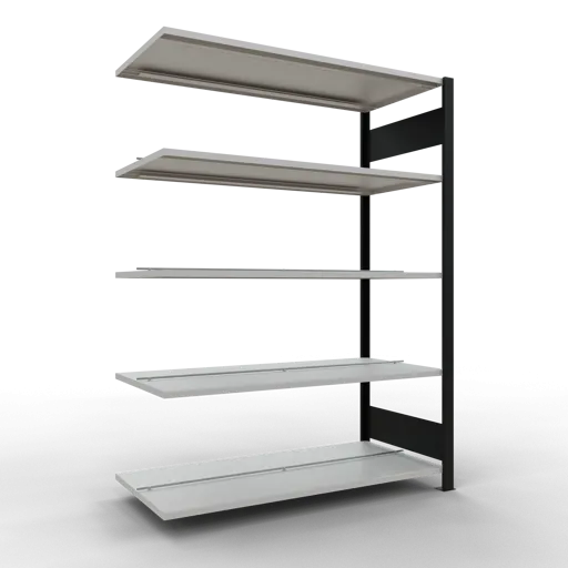 Schulte Büro-Fachbodenregal MULTIplus150 Stecksystem mit Mittelanschlag | Anbauregal | Fachlast 150kg | 180x130x60cm | 5 Ebenen | Beidseitig nutzbar | Schwarz/Lichtgrau