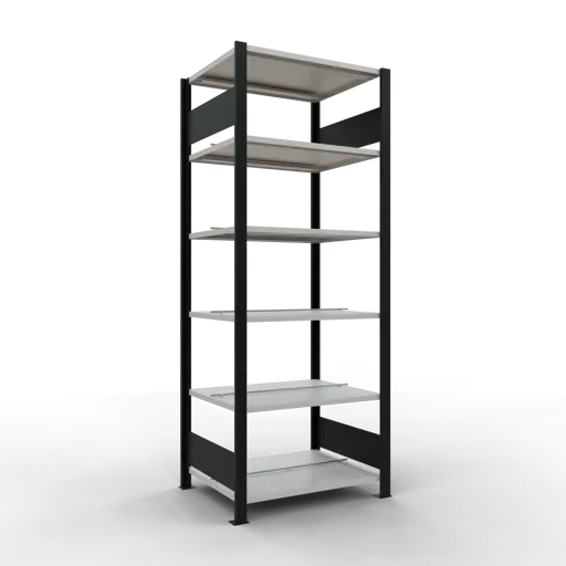 Schulte Büro-Fachbodenregal MULTIplus150 Stecksystem mit Mittelanschlag | Grundregal | Fachlast 150kg | 200x75x60cm | 6 Ebenen | Beidseitig nutzbar | Schwarz/Lichtgrau