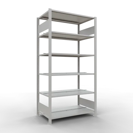 Schulte Büro-Fachbodenregal MULTIplus150 Stecksystem mit Mittelanschlag | Grundregal | Fachlast 150kg | 200x100x60cm | 6 Ebenen | Beidseitig nutzbar | Lichtgrau