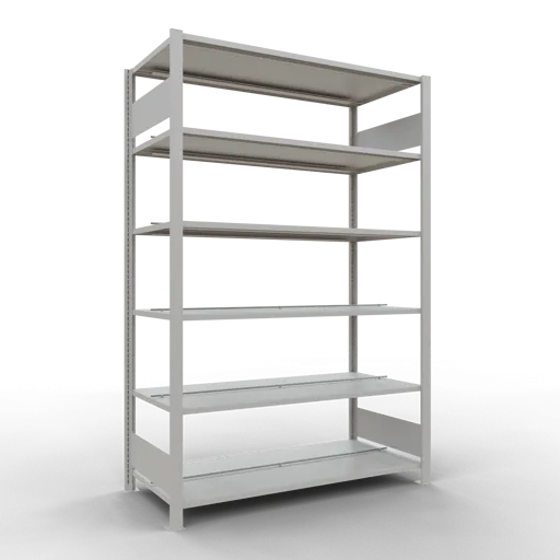 Schulte Büro-Fachbodenregal MULTIplus150 Stecksystem mit Mittelanschlag | Grundregal | Fachlast 150kg | 200x130x60cm | 6 Ebenen | Beidseitig nutzbar | Lichtgrau