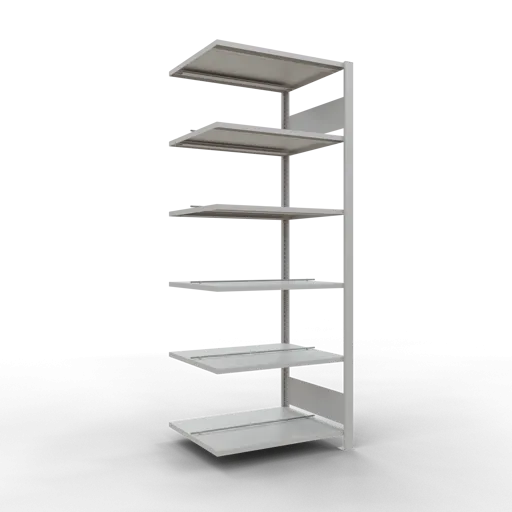Schulte Büro-Fachbodenregal MULTIplus150 Stecksystem mit Mittelanschlag | Anbauregal | Fachlast 150kg | 200x75x60cm | 6 Ebenen | Beidseitig nutzbar | Lichtgrau