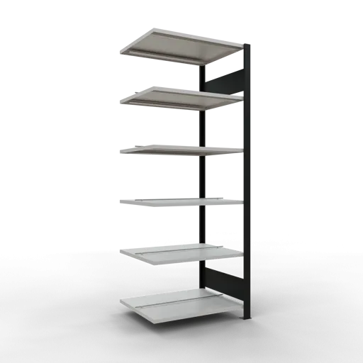 Schulte Büro-Fachbodenregal MULTIplus150 Stecksystem mit Mittelanschlag | Anbauregal | Fachlast 150kg | 200x75x60cm | 6 Ebenen | Beidseitig nutzbar | Schwarz/Lichtgrau
