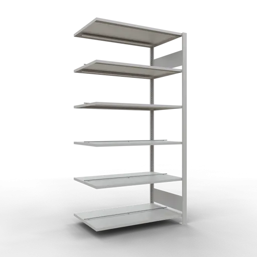 Schulte Büro-Fachbodenregal MULTIplus150 Stecksystem mit Mittelanschlag | Anbauregal | Fachlast 150kg | 200x100x60cm | 6 Ebenen | Beidseitig nutzbar | Lichtgrau