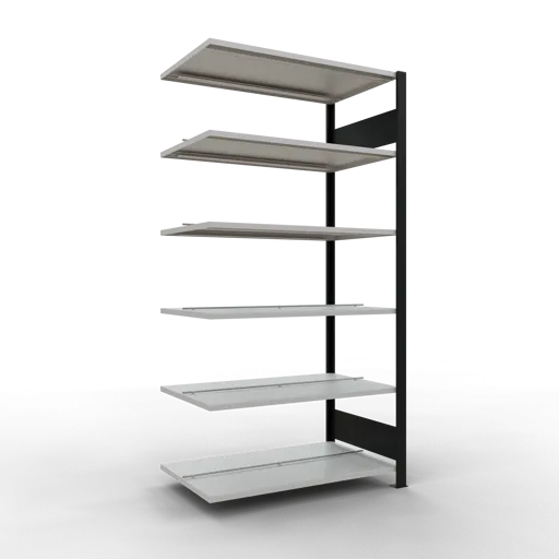 Schulte Büro-Fachbodenregal MULTIplus150 Stecksystem mit Mittelanschlag | Anbauregal | Fachlast 150kg | 200x100x60cm | 6 Ebenen | Beidseitig nutzbar | Schwarz/Lichtgrau