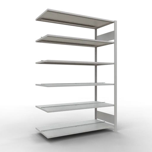 Schulte Büro-Fachbodenregal MULTIplus150 Stecksystem mit Mittelanschlag | Anbauregal | Fachlast 150kg | 200x130x60cm | 6 Ebenen | Beidseitig nutzbar | Lichtgrau