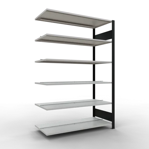 Schulte Büro-Fachbodenregal MULTIplus150 Stecksystem mit Mittelanschlag | Anbauregal | Fachlast 150kg | 200x130x60cm | 6 Ebenen | Beidseitig nutzbar | Schwarz/Lichtgrau