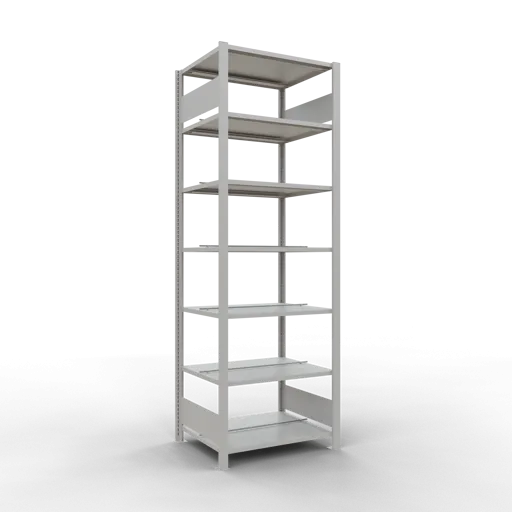 Schulte Büro-Fachbodenregal MULTIplus150 Stecksystem mit Mittelanschlag | Grundregal | Fachlast 150kg | 230x75x60cm | 7 Ebenen | Beidseitig nutzbar | Lichtgrau
