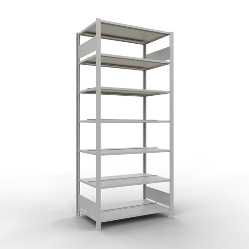 Schulte Büro-Fachbodenregal MULTIplus150 Stecksystem mit Mittelanschlag | Grundregal | Fachlast 150kg | 230x100x60cm | 7 Ebenen | Beidseitig nutzbar | Lichtgrau