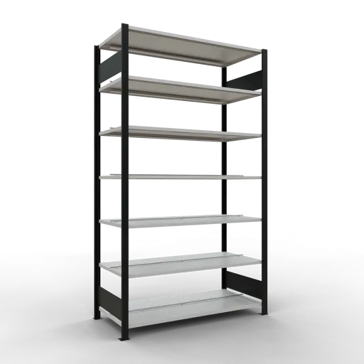 Schulte Büro-Fachbodenregal MULTIplus150 Stecksystem mit Mittelanschlag | Grundregal | Fachlast 150kg | 230x130x60cm | 7 Ebenen | Beidseitig nutzbar | Schwarz/Lichtgrau