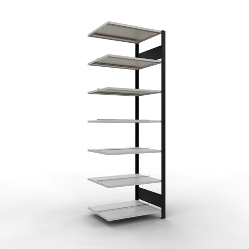 Schulte Büro-Fachbodenregal MULTIplus150 Stecksystem mit Mittelanschlag | Anbauregal | Fachlast 150kg | 230x75x60cm | 7 Ebenen | Beidseitig nutzbar | Schwarz/Lichtgrau