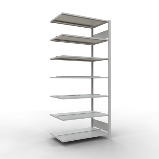 Schulte Büro-Fachbodenregal MULTIplus150 Stecksystem mit Mittelanschlag | Anbauregal | Fachlast 150kg | 230x100x60cm | 7 Ebenen | Beidseitig nutzbar | Lichtgrau