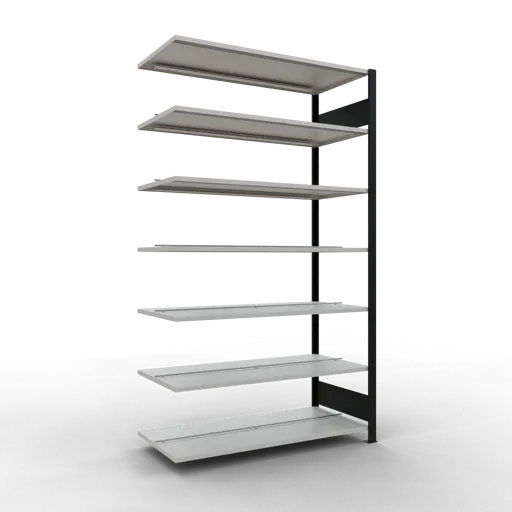 Schulte Büro-Fachbodenregal MULTIplus150 Stecksystem mit Mittelanschlag | Anbauregal | Fachlast 150kg | 230x130x60cm | 7 Ebenen | Beidseitig nutzbar | Schwarz/Lichtgrau