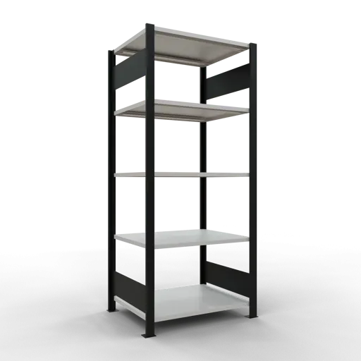 Schulte Büro-Fachbodenregal MULTIplus150 Stecksystem ohne Mittelanschlag | Grundregal | Fachlast 150kg | 180x75x60cm | 5 Ebenen | Beidseitig nutzbar | Schwarz/Lichtgrau