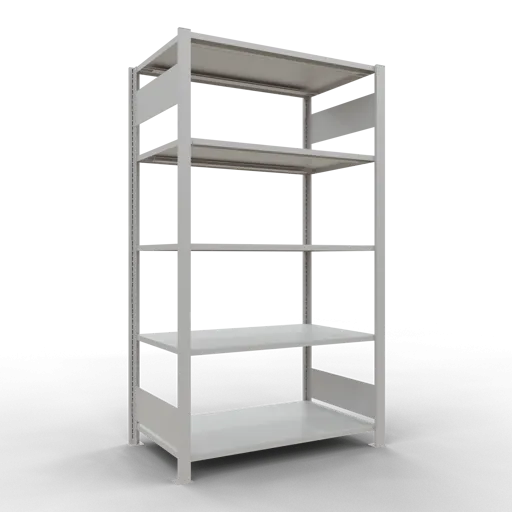 Schulte Büro-Fachbodenregal MULTIplus150 Stecksystem ohne Mittelanschlag | Grundregal | Fachlast 150kg | 180x100x60cm | 5 Ebenen | Beidseitig nutzbar | Lichtgrau