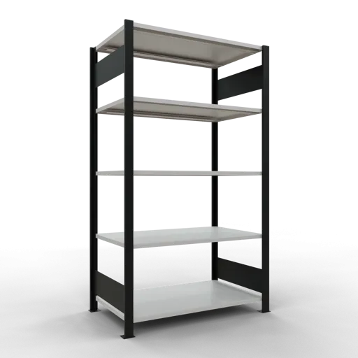 Schulte Büro-Fachbodenregal MULTIplus150 Stecksystem ohne Mittelanschlag | Grundregal | Fachlast 150kg | 180x100x60cm | 5 Ebenen | Beidseitig nutzbar | Schwarz/Lichtgrau