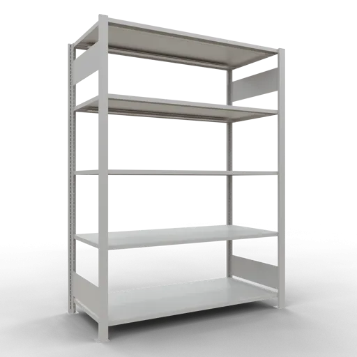 Schulte Büro-Fachbodenregal MULTIplus150 Stecksystem ohne Mittelanschlag | Grundregal | Fachlast 150kg | 180x130x60cm | 5 Ebenen | Beidseitig nutzbar | Lichtgrau