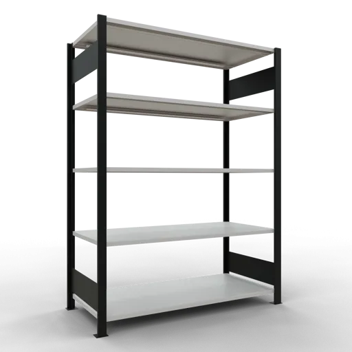 Schulte Büro-Fachbodenregal MULTIplus150 Stecksystem ohne Mittelanschlag | Grundregal | Fachlast 150kg | 180x130x60cm | 5 Ebenen | Beidseitig nutzbar | Schwarz/Lichtgrau