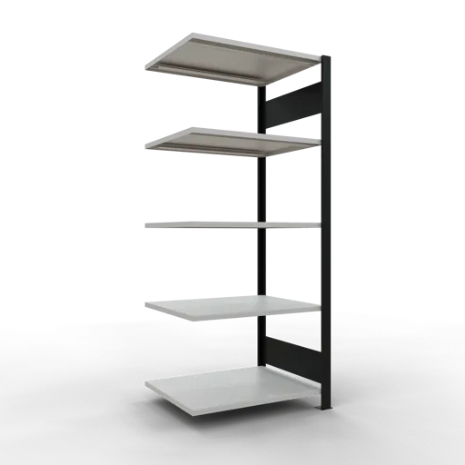 Schulte Büro-Fachbodenregal MULTIplus150 Stecksystem ohne Mittelanschlag | Anbauregal | Fachlast 150kg | 180x75x60cm | 5 Ebenen | Beidseitig nutzbar | Schwarz/Lichtgrau