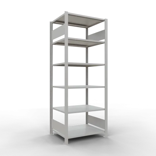 Schulte Büro-Fachbodenregal MULTIplus150 Stecksystem ohne Mittelanschlag | Grundregal | Fachlast 150kg | 200x75x60cm | 6 Ebenen | Beidseitig nutzbar | Lichtgrau