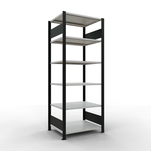 Schulte Büro-Fachbodenregal MULTIplus150 Stecksystem ohne Mittelanschlag | Grundregal | Fachlast 150kg | 200x75x60cm | 6 Ebenen | Beidseitig nutzbar | Schwarz/Lichtgrau