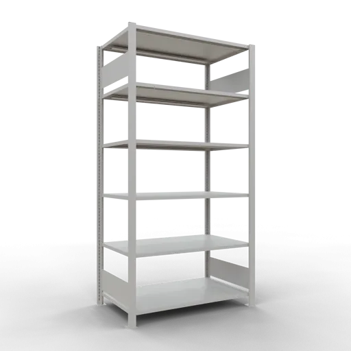 Schulte Büro-Fachbodenregal MULTIplus150 Stecksystem ohne Mittelanschlag | Grundregal | Fachlast 150kg | 200x100x60cm | 6 Ebenen | Beidseitig nutzbar | Lichtgrau