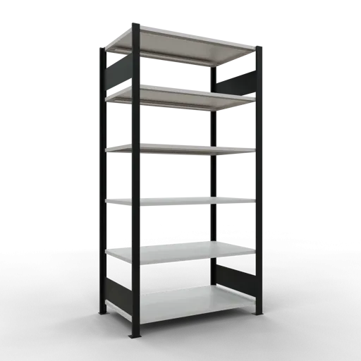 Schulte Büro-Fachbodenregal MULTIplus150 Stecksystem ohne Mittelanschlag | Grundregal | Fachlast 150kg | 200x100x60cm | 6 Ebenen | Beidseitig nutzbar | Schwarz/Lichtgrau