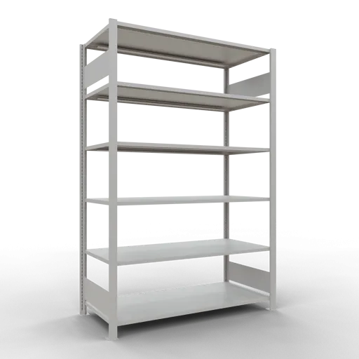 Schulte Büro-Fachbodenregal MULTIplus150 Stecksystem ohne Mittelanschlag | Grundregal | Fachlast 150kg | 200x130x60cm | 6 Ebenen | Beidseitig nutzbar | Lichtgrau