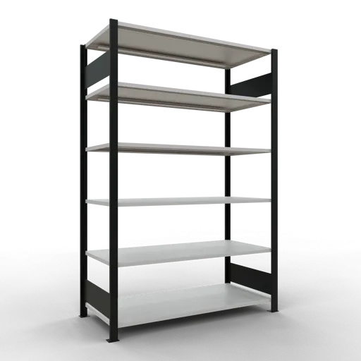 Schulte Büro-Fachbodenregal MULTIplus150 Stecksystem ohne Mittelanschlag | Grundregal | Fachlast 150kg | 200x130x60cm | 6 Ebenen | Beidseitig nutzbar | Schwarz/Lichtgrau