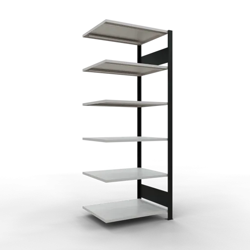 Schulte Büro-Fachbodenregal MULTIplus150 Stecksystem ohne Mittelanschlag | Anbauregal | Fachlast 150kg | 200x75x60cm | 6 Ebenen | Beidseitig nutzbar | Schwarz/Lichtgrau