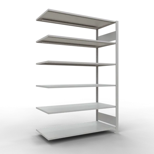 Schulte Büro-Fachbodenregal MULTIplus150 Stecksystem ohne Mittelanschlag | Anbauregal | Fachlast 150kg | 200x130x60cm | 6 Ebenen | Beidseitig nutzbar | Lichtgrau