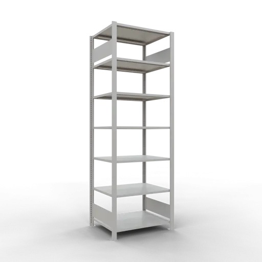 Schulte Büro-Fachbodenregal MULTIplus150 Stecksystem ohne Mittelanschlag | Grundregal | Fachlast 150kg | 230x75x60cm | 7 Ebenen | Beidseitig nutzbar | Lichtgrau