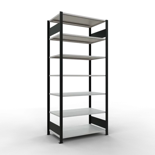 Schulte Büro-Fachbodenregal MULTIplus150 Stecksystem ohne Mittelanschlag | Grundregal | Fachlast 150kg | 230x100x60cm | 7 Ebenen | Beidseitig nutzbar | Schwarz/Lichtgrau