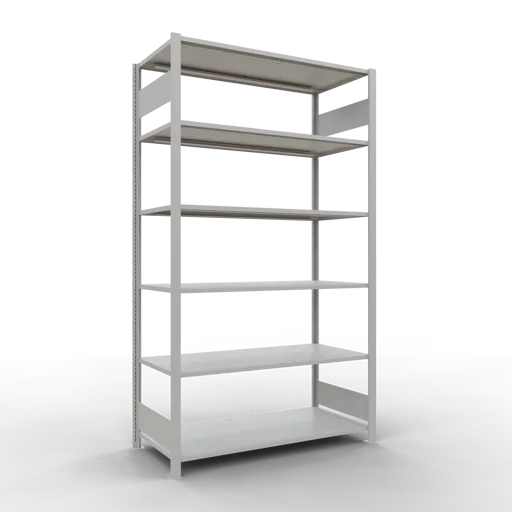 Schulte Büro-Fachbodenregal MULTIplus150 Stecksystem ohne Mittelanschlag | Grundregal | Fachlast 150kg | 230x130x60cm | 7 Ebenen | Beidseitig nutzbar | Lichtgrau