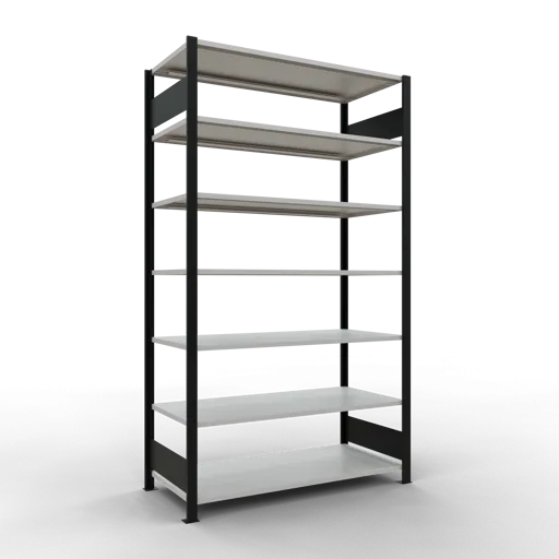 Schulte Büro-Fachbodenregal MULTIplus150 Stecksystem ohne Mittelanschlag | Grundregal | Fachlast 150kg | 230x130x60cm | 7 Ebenen | Beidseitig nutzbar | Schwarz/Lichtgrau