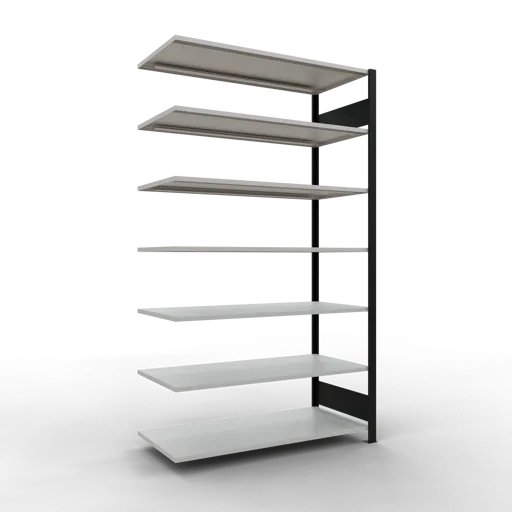 Schulte Büro-Fachbodenregal MULTIplus150 Stecksystem ohne Mittelanschlag | Anbauregal | Fachlast 150kg | 230x130x60cm | 7 Ebenen | Beidseitig nutzbar | Schwarz/Lichtgrau