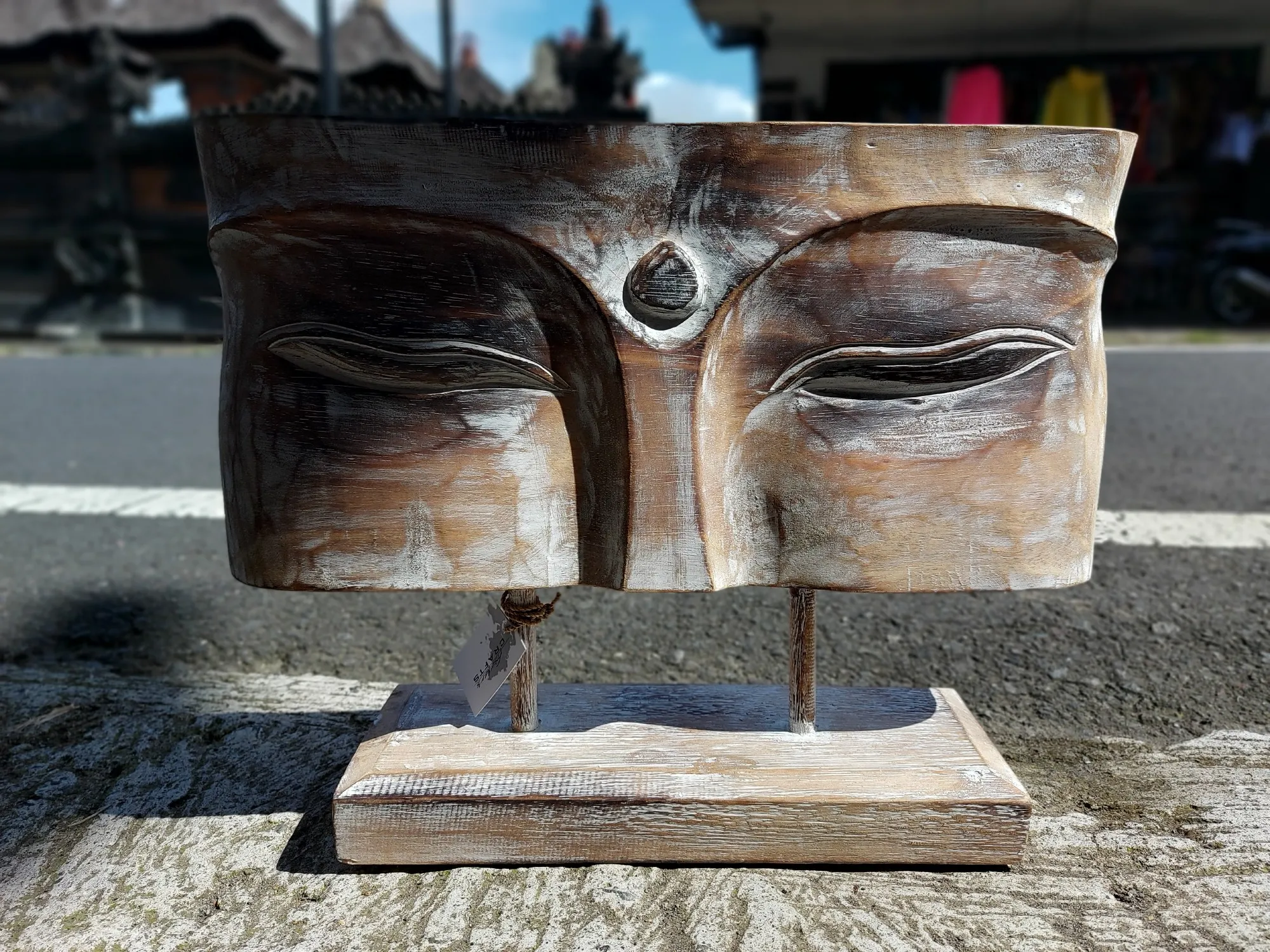 Buddha-Panel 'schlafende Augen', whitewashed, B 40 cm, H 32 cm, L 10 cm