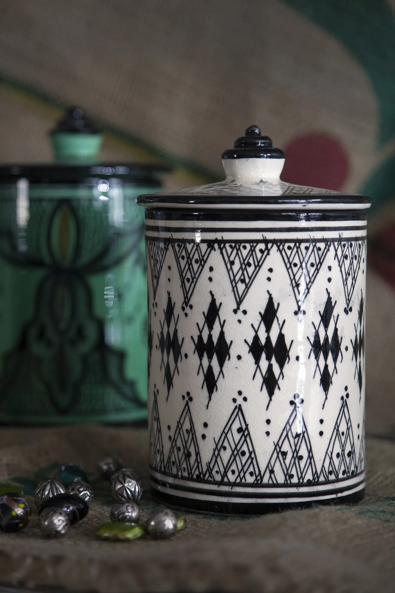 Zierbehälter schwarz-weiß, Ø 9,5 cm, H 12 cm
