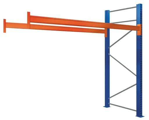 Schulte Paletten-Bockregal bis zu 1000kg Palettengewicht | Anbauregal | HxBxT 250x270x110cm | Fachlast 3000kg | 2 Ebenen mit 6 Palettenplätzen | Blau/Orange