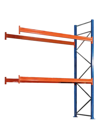 Schulte Palettenregal bis zu 500kg Palettengewicht | Anbauregal | Fachlast 1500kg | HxBxT 500x278,6x110cm | 3 Ebenen mit 9 Palettenplätzen | Blau/Orange