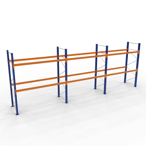 Schulte Palettenregal bis zu 800kg Palettengewicht | Grundregal | Fachlast 2400kg | HxBxT 400x854x110cm | 4 Ebenen mit 36 Palettenplätzen | Blau/Orange
