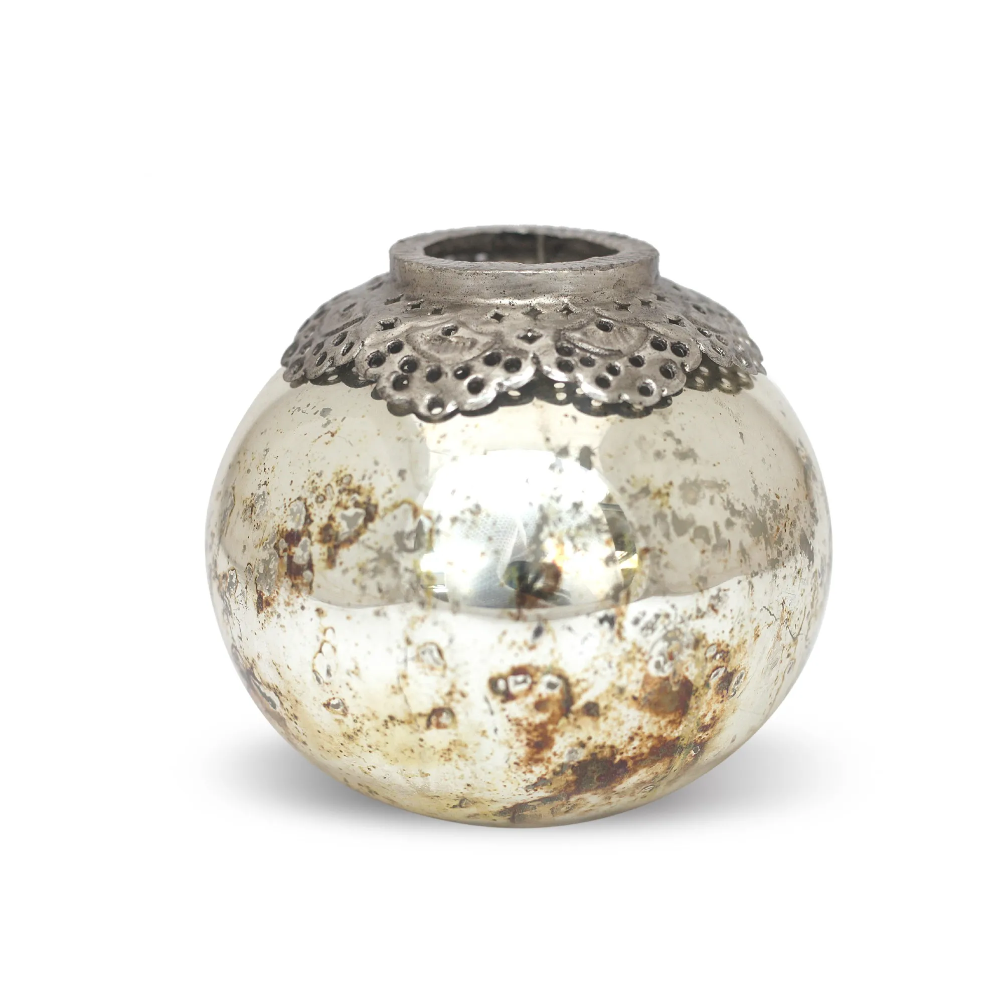 Teelichthalter aus Glas, antik silber, Ø 14,5 cm, H 13,5 cm