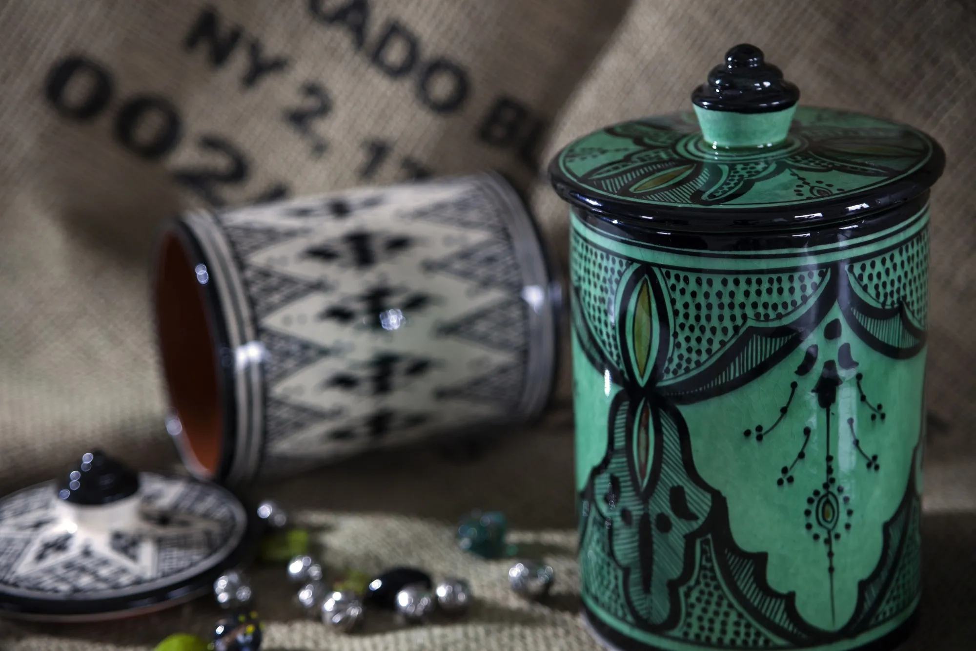 Zierbehälter mit Deckel, grün, Ø 10 cm, H 14 cm