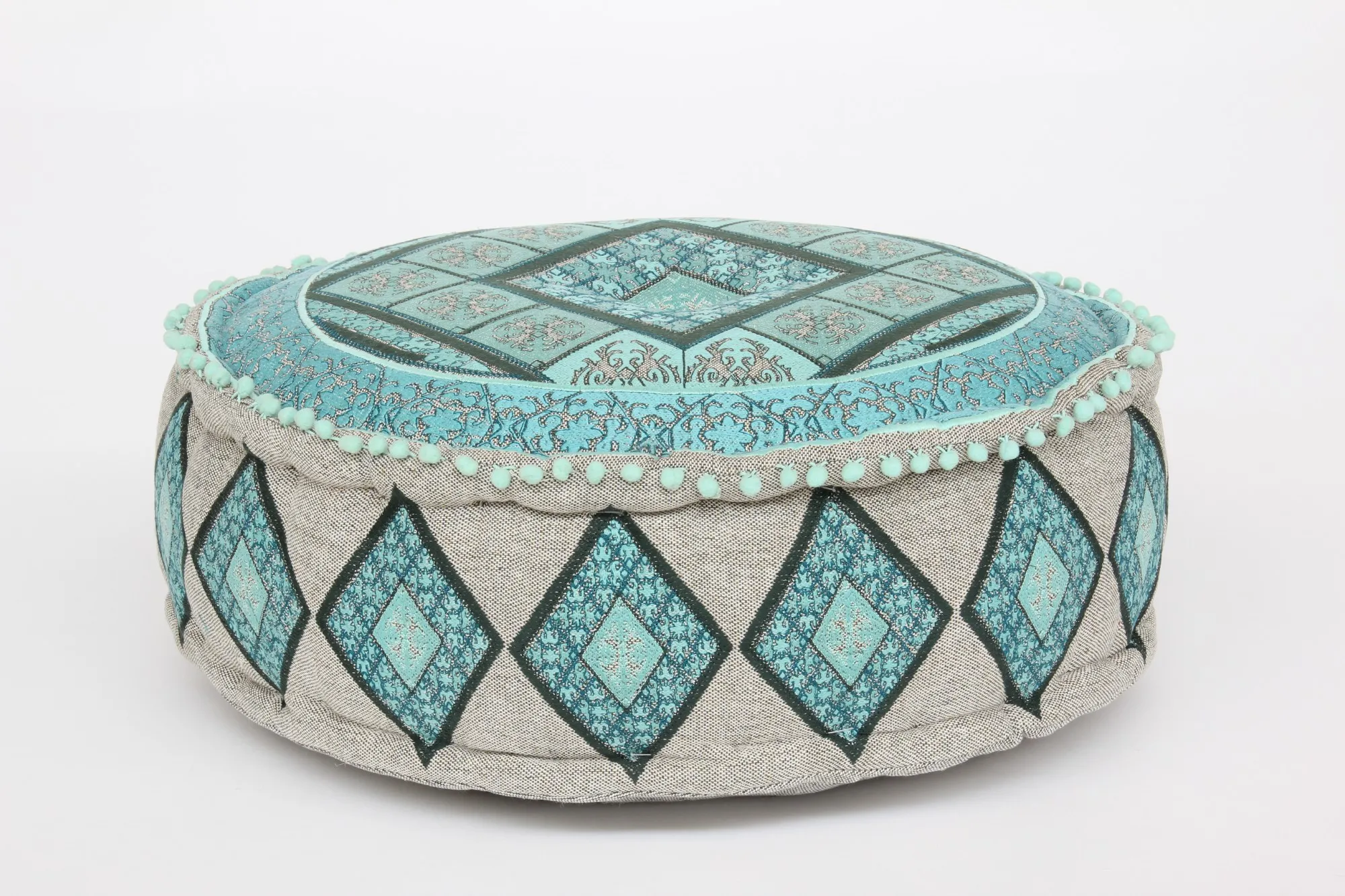 Pouf 'Karo', türkis, Ø 60 cm, H 20 cm