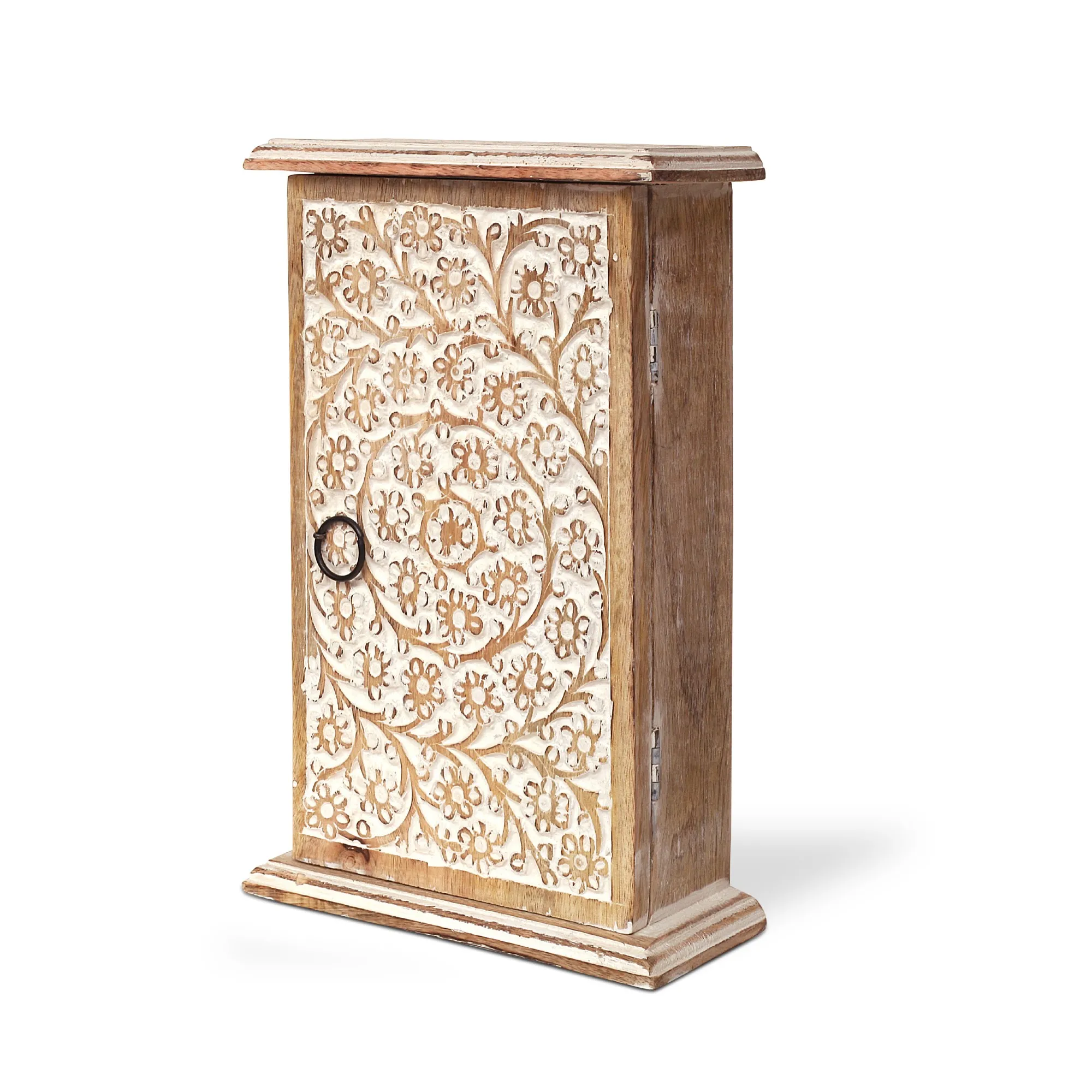 Schlüsselkasten aus Mangoholz, natur, weiß, H 28 cm, B 17 cm, L 7,5 cm