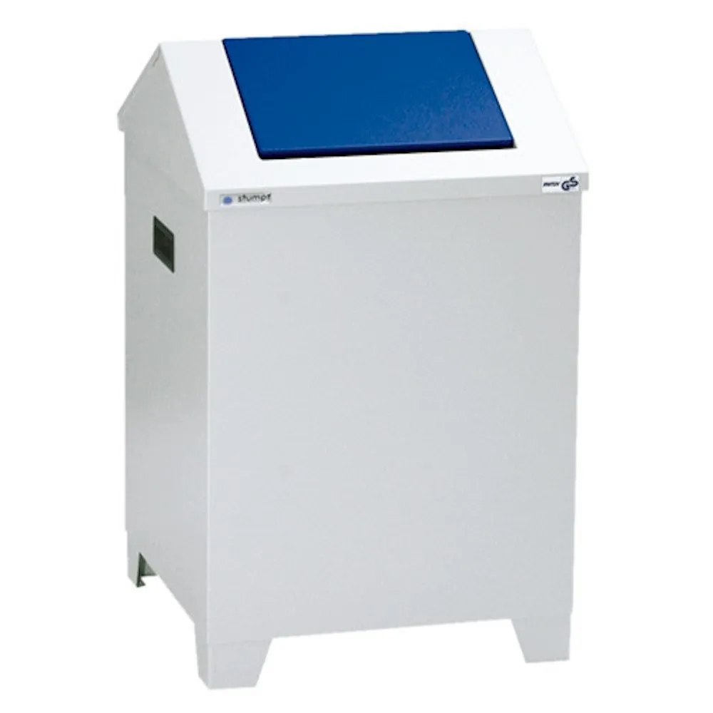 Putzwollkasten & Universalsammler mit Pendeldeckel | 73 Liter, HxBxT 68x40x40cm | Feuer- & Geruchshemmend | Lichtgrau/Enzianblau