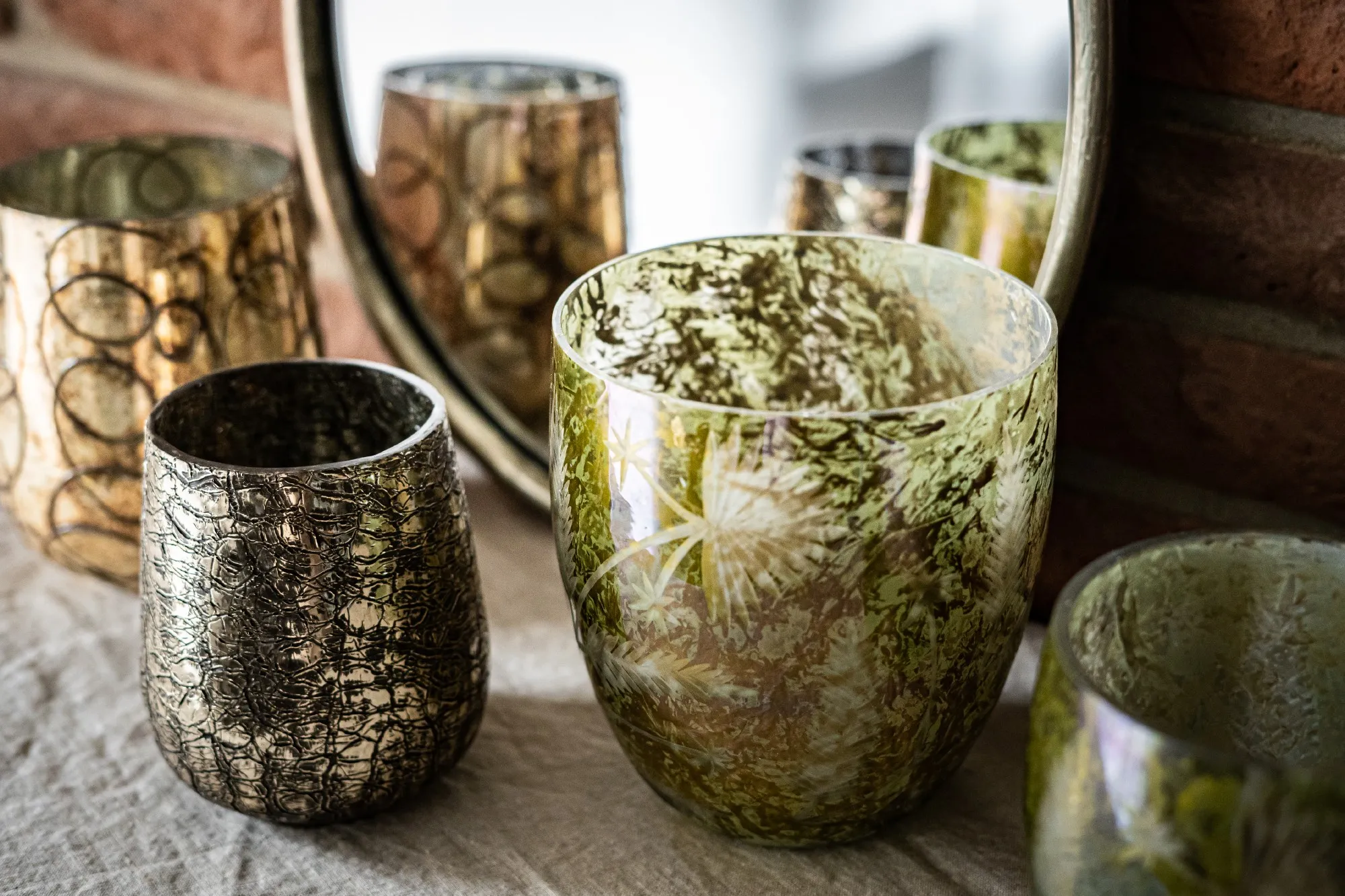 Windlicht 'Iriser', grün, Ø 13 cm, H 15 cm