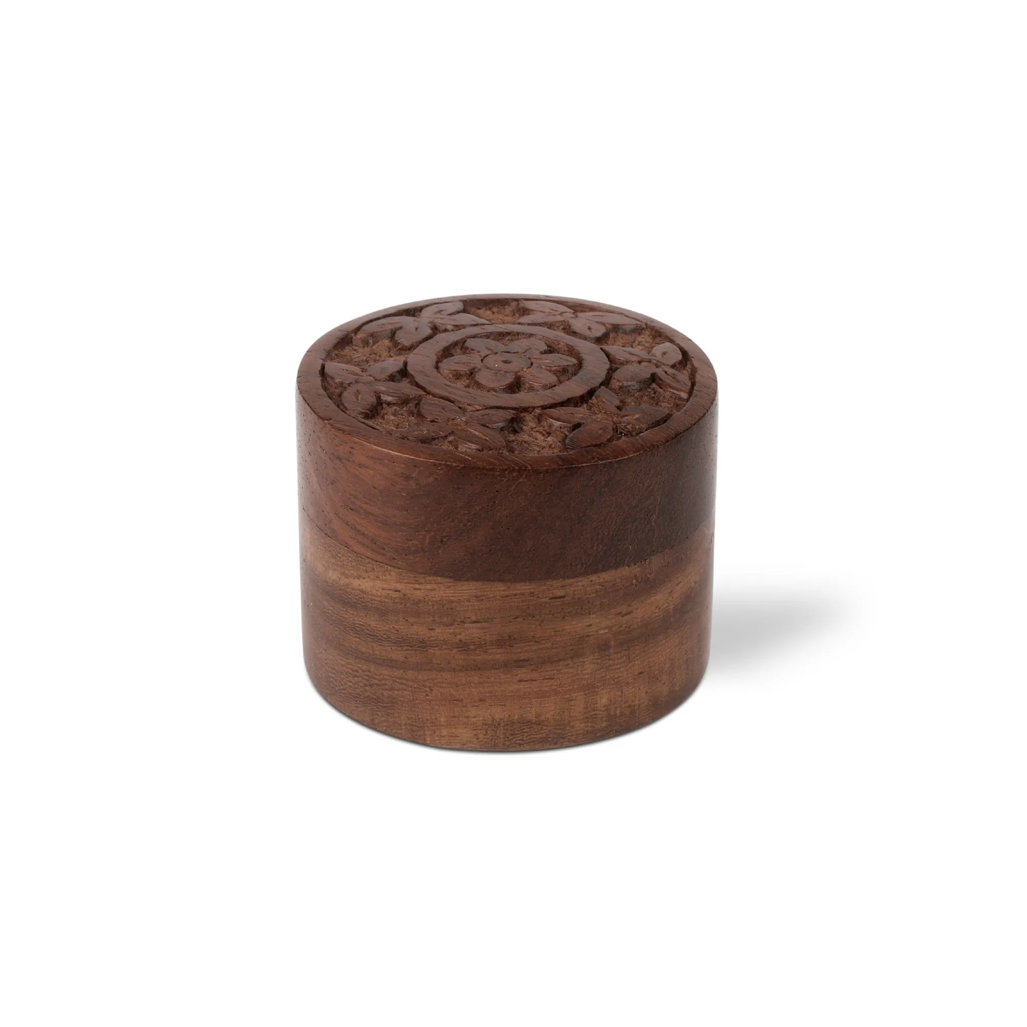 Runde Schatulle mit Schnitzerei, Palisander, Ø 5 cm, H 4 cm