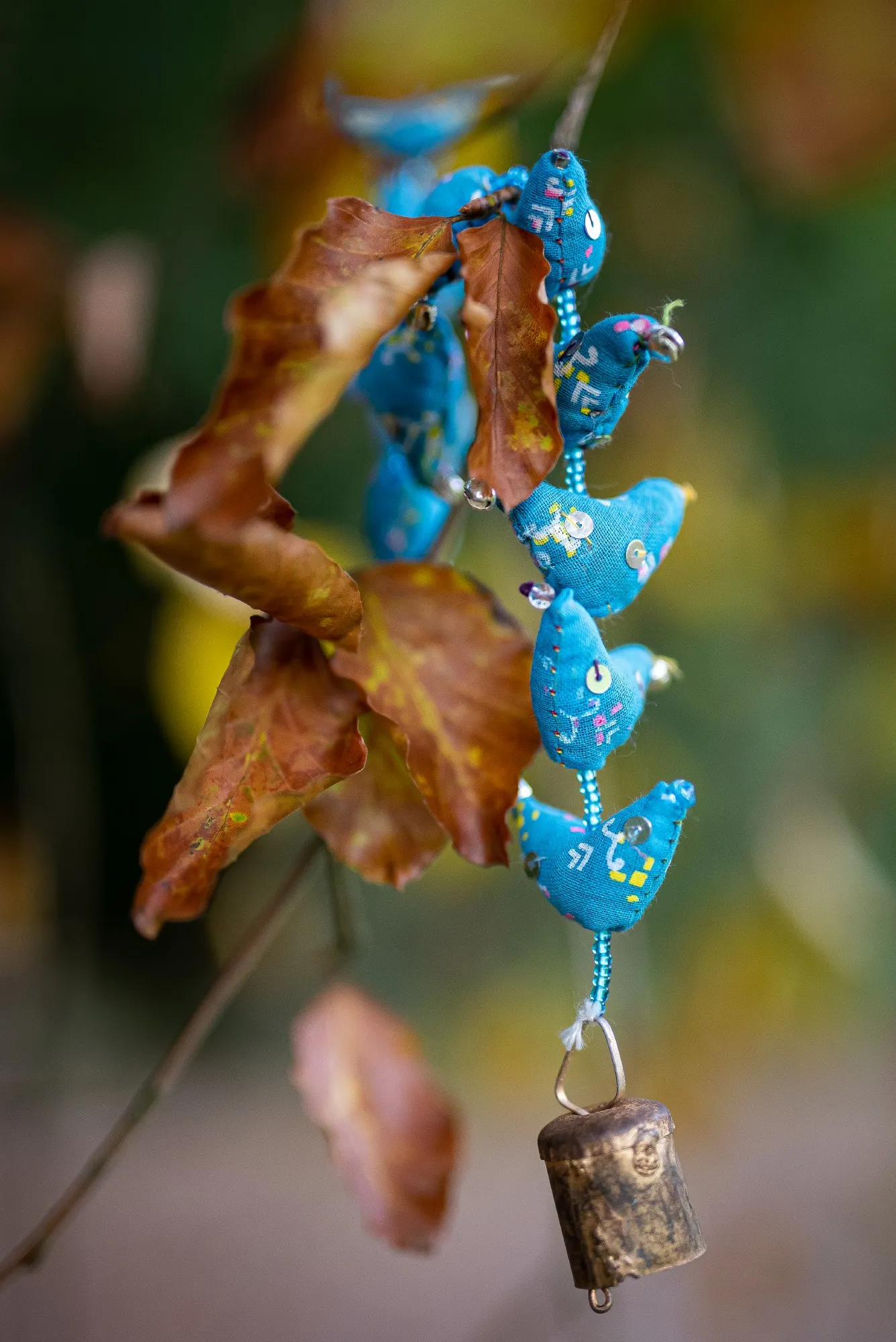 20er Girlande 'Vögel' hängend, türkis, T 4,5 cm, B 2,5 cm, H 125 cm