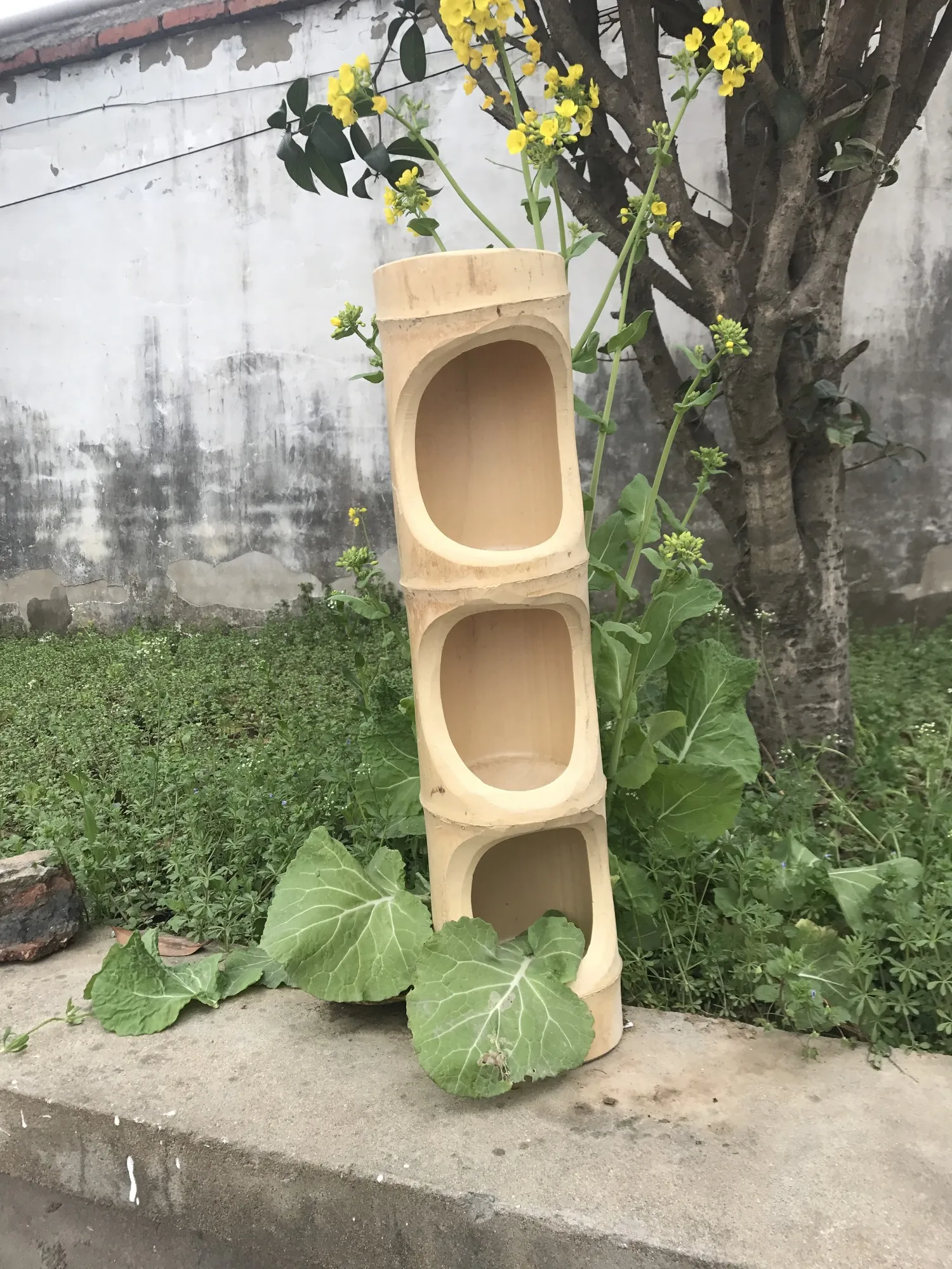 3er Bambusvase, T 54 cm, B 14 cm, H 13 cm